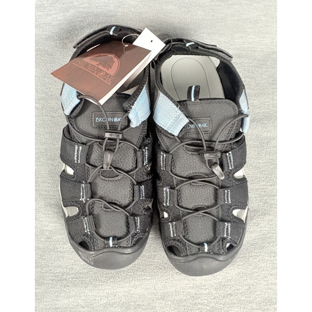Brown Oak Sport Sandals Womens 10 Black Blue Hiking Water Closed Toe Outoors ADJ